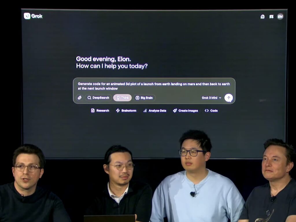 馬斯克（右）在Grok 3發表會中表示，Grok目標是要理解宇宙。